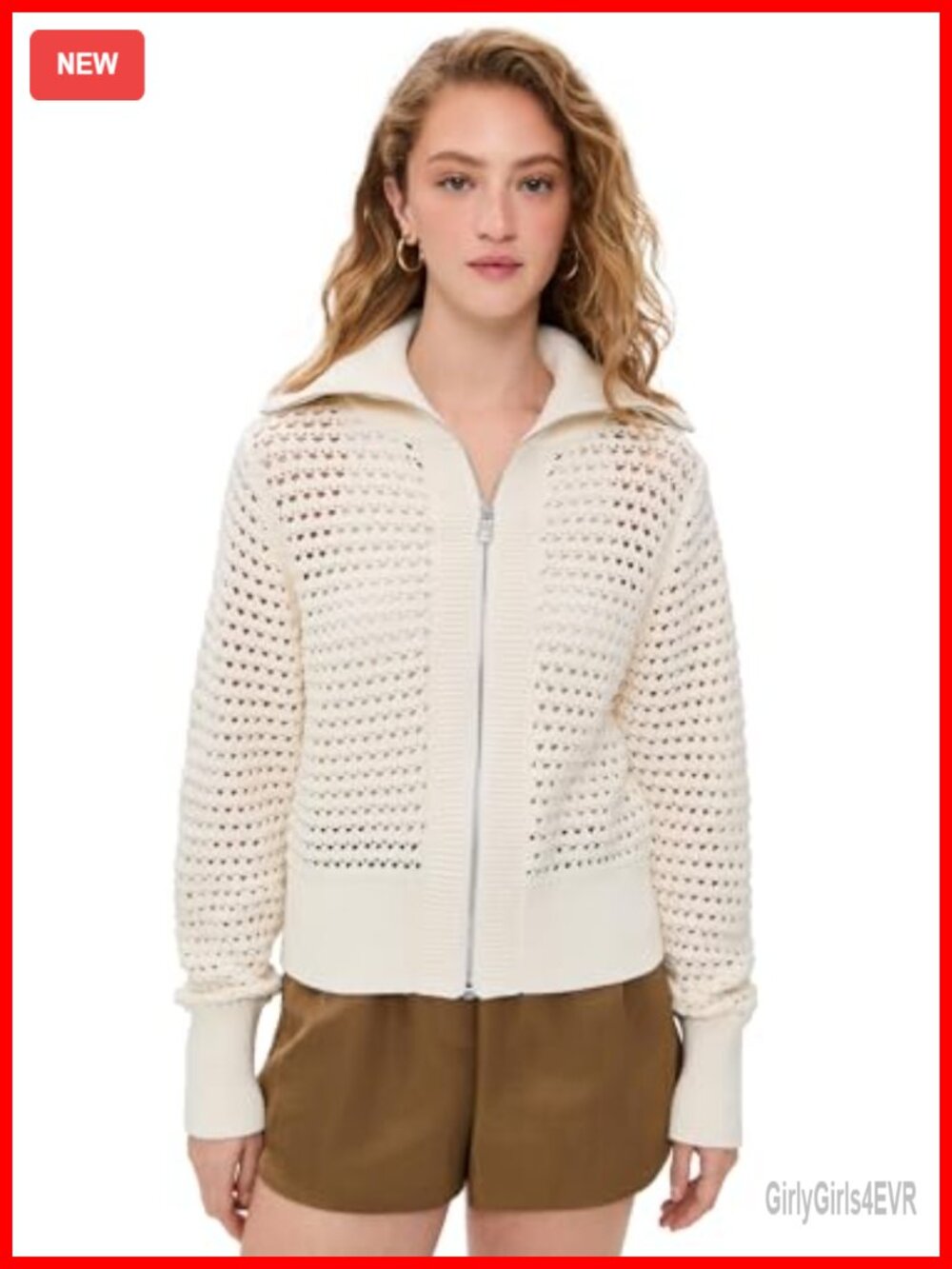 Eloise Full Zip Knit Cardigan Collared Long Sleeve Loose Fit Open Knit